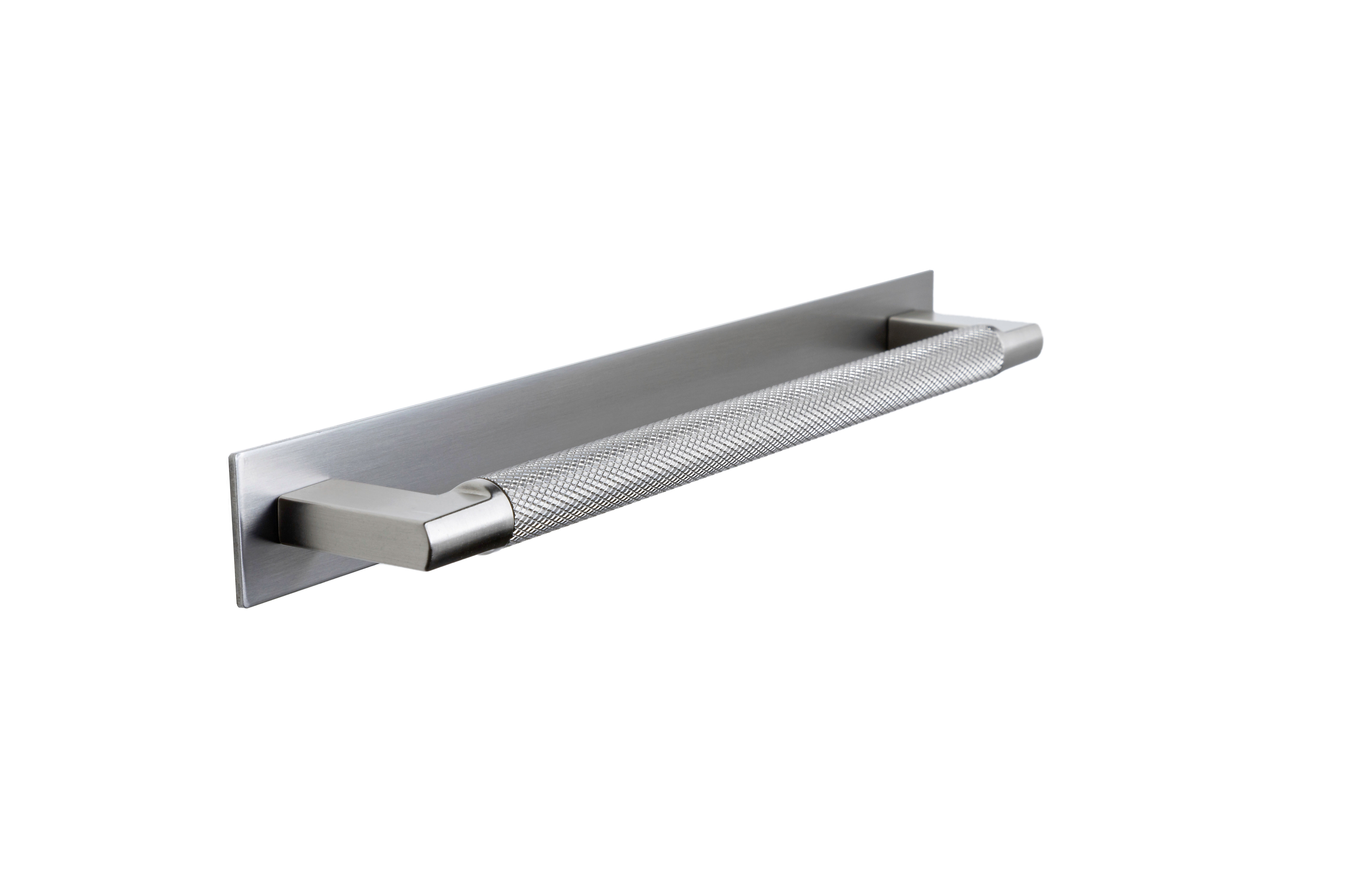 Didsbury, D handle, 192mm, with rectangular backplate, stainless steel effect