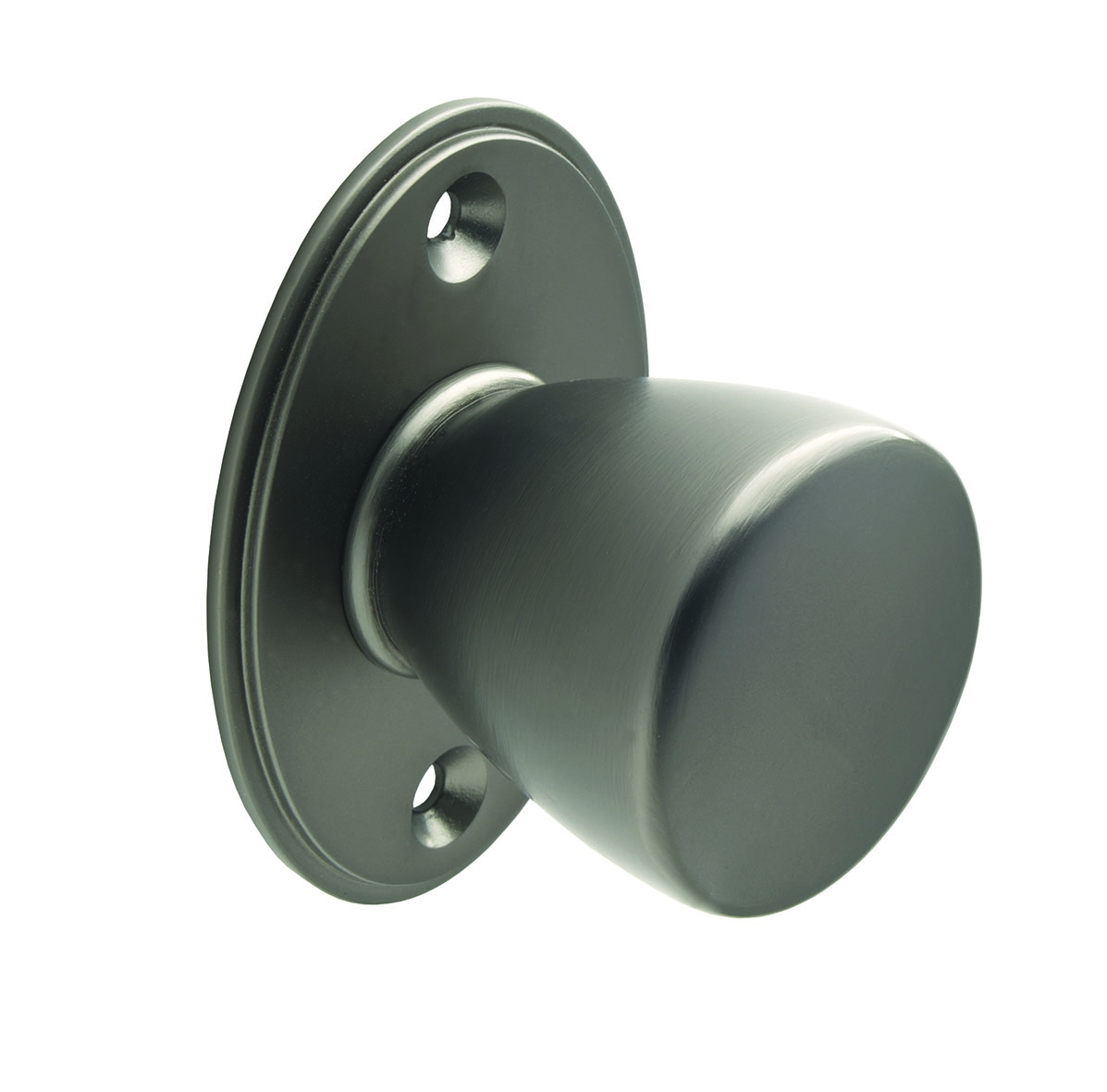 Round knob with back plate, 35mm diameter knob, back plate is 59mm wide, black satin 